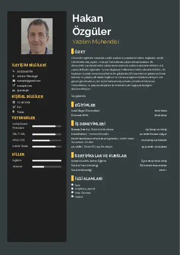Yazılım Mühendisi Cv Örnekleri cv indir